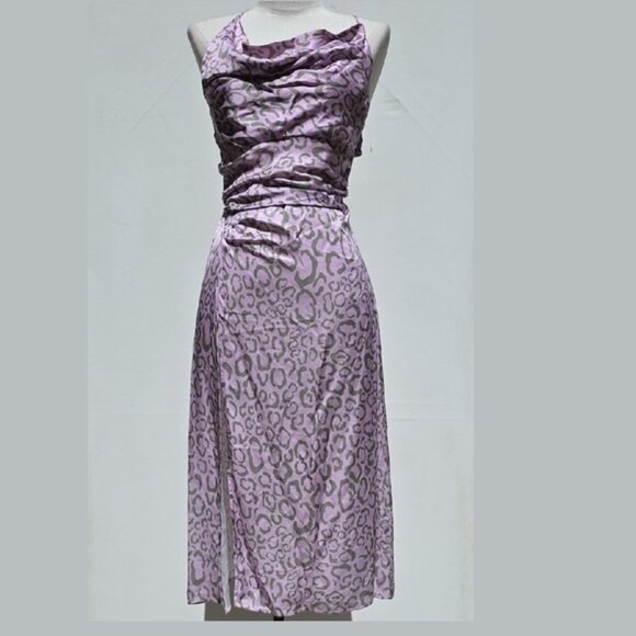 NWT FOR LOVE AND LEMONS JUNE HALTER MIDI DRESS W/LEOPARD PRINT SIZE S - Picture 2 of 5